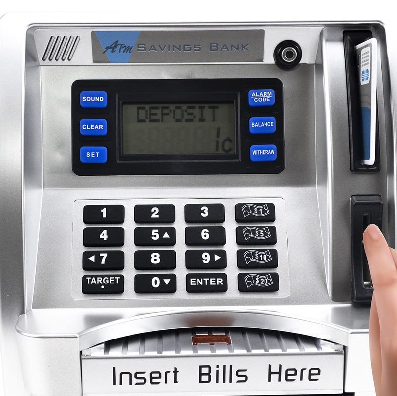 LB 2024 Upgraded ATM Piggy Bank for Real Money ATM Savings Bank Machine for Kids Adults with Card Mini ATM Money Machine Coin Bill Feeder Educational Toy Christmas Birthday Gift(Silver/Black) - Image 5